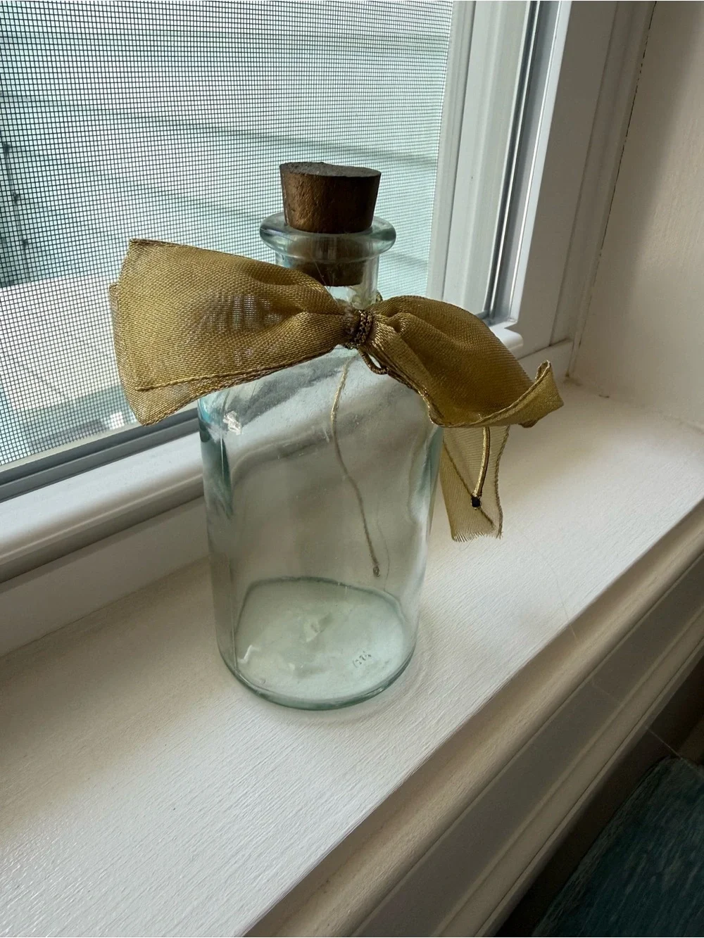 Decorative Glass Bottle with Gold Ribbon Accent